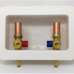 OUTLET BOX and VALVES WITH WATER HAMMER ARRESTOR 1/2 F1807 PEX x 3/4 MHT Hose Male Connector Washing Machines Assembly Kit Long Shank Lead Free Easy Shutoff Hookup with Copper Risers