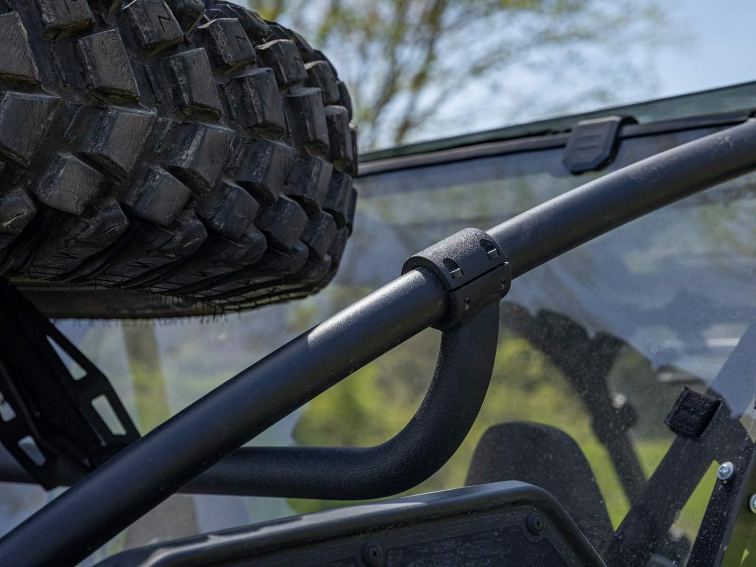 SuperATV Spare Tire Carrier for 2020+ Kawasaki Teryx KRX 1000 | Fits up to 37 Tire | Secures to Rear Frame of Vehicle | Made with Powder-Coated Steel Tubing | No Drilling or Welding Required! - Image 3