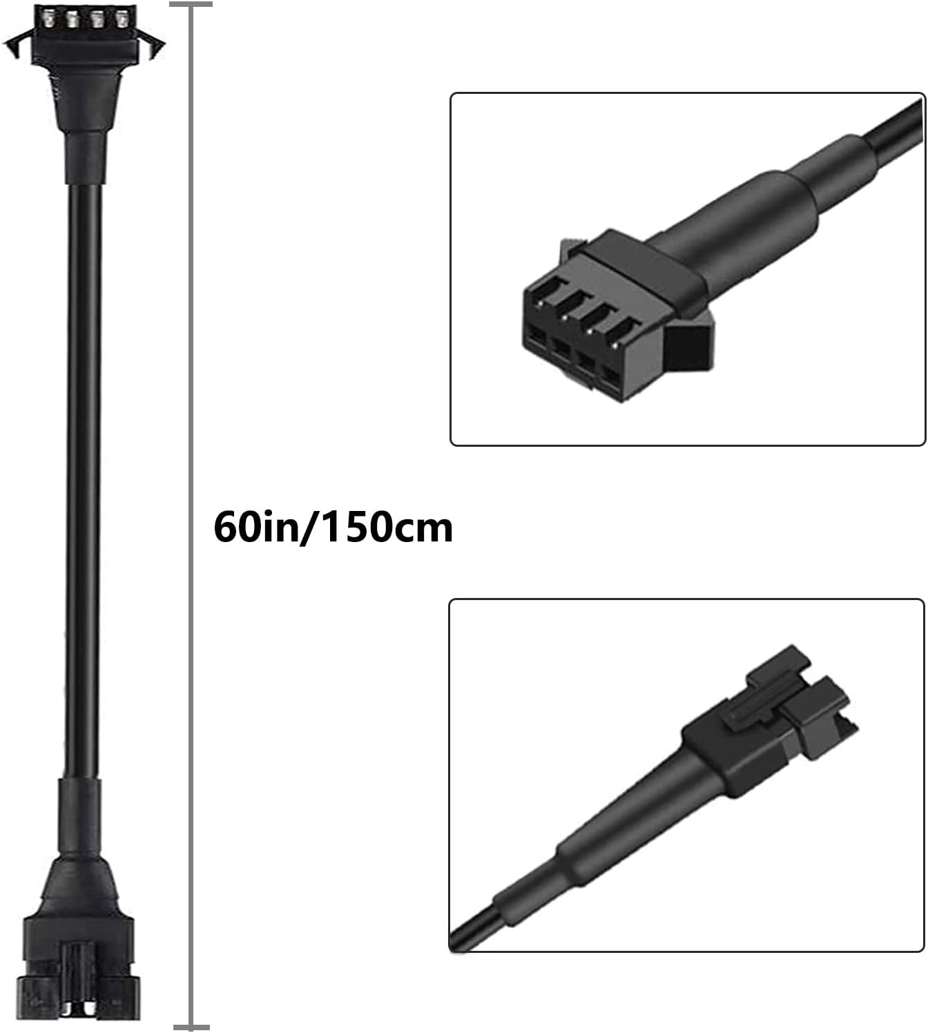4pcs 5-Feet Extension Cable Cords,SM 4-PIN Locking Connector 60in/150cm Length Wire for Underglow 5050-SMD RGB LED NEON Strip Light Kits on Motorcycle Golf Cart ATV EXT-5FT - Image 3