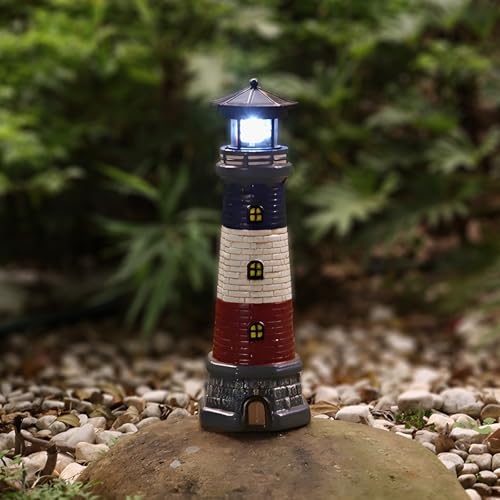 Garden Outdoor Statues, Waterproof Lighthouse Lights Lawn Decor; Automatic Rotating Solar Lights for Yard, Patio, Ground, Tabletop Decoration; Unique Housewarming Gifts – Red - Image 5