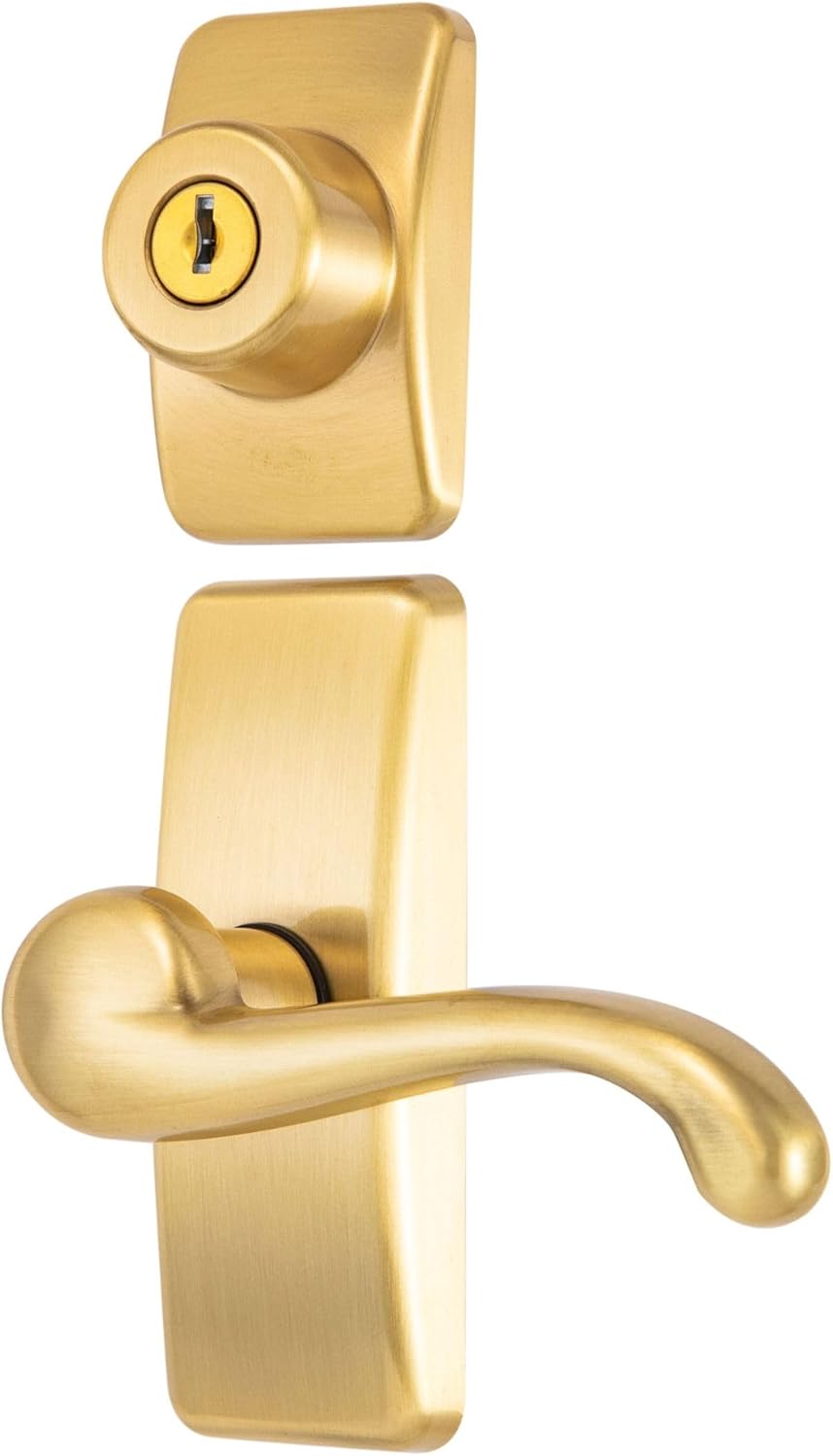 Ideal Security Door Lever with Deadbolt Lock for Storm and Screen Doors, Satin Gold - Image 2