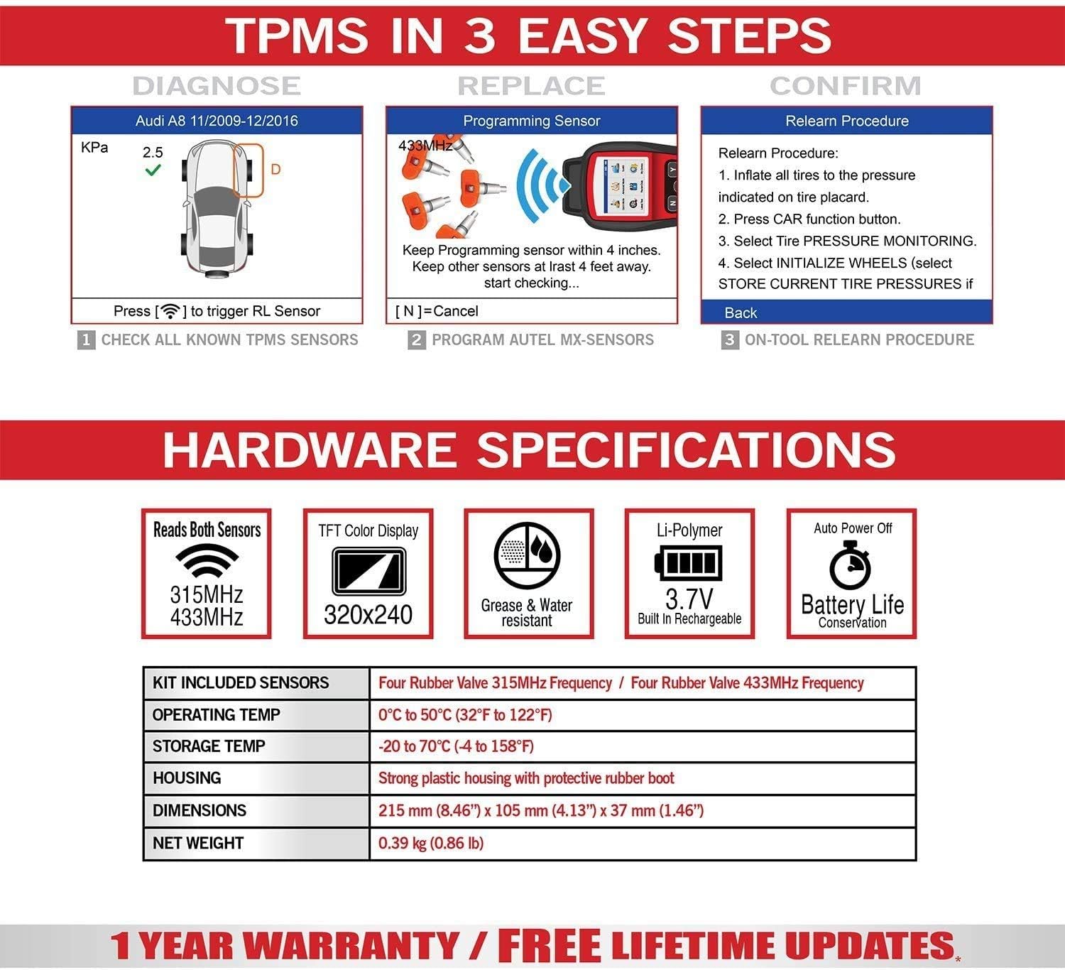 Autel MaxiTPMS TS508 with Free Screen Wiper Relearn Tool TPMS Programming TPMS Reset Sensor Activation Key Fob Testing Relearn by OBD Tire Type/Pressure Selection Advanced TS408 - Image 3
