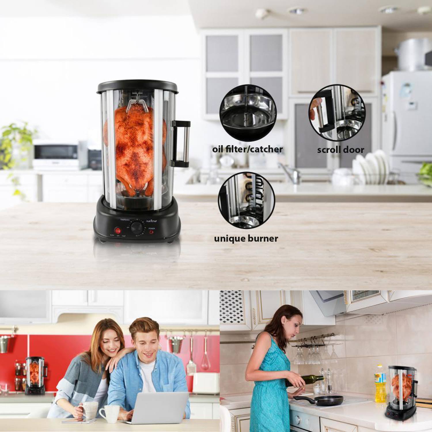 Nutrichef Vertical Rotisserie Oven – Rotating Kebob Cooker, Black - Image 4