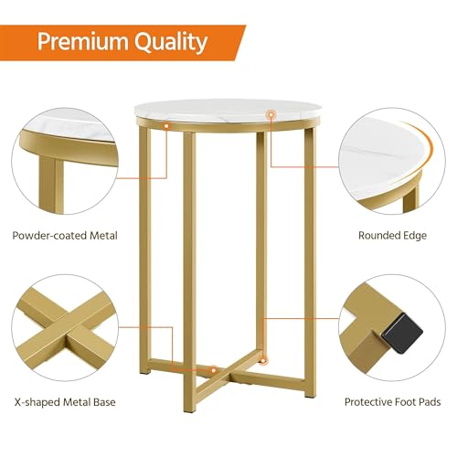 Yaheetech Faux Marble Side Table, 16in End Table Modern Accent Sofa Table w/X-Based, Round Tabletop, Sturdy Metal Legs for Living Room, Black - Image 17