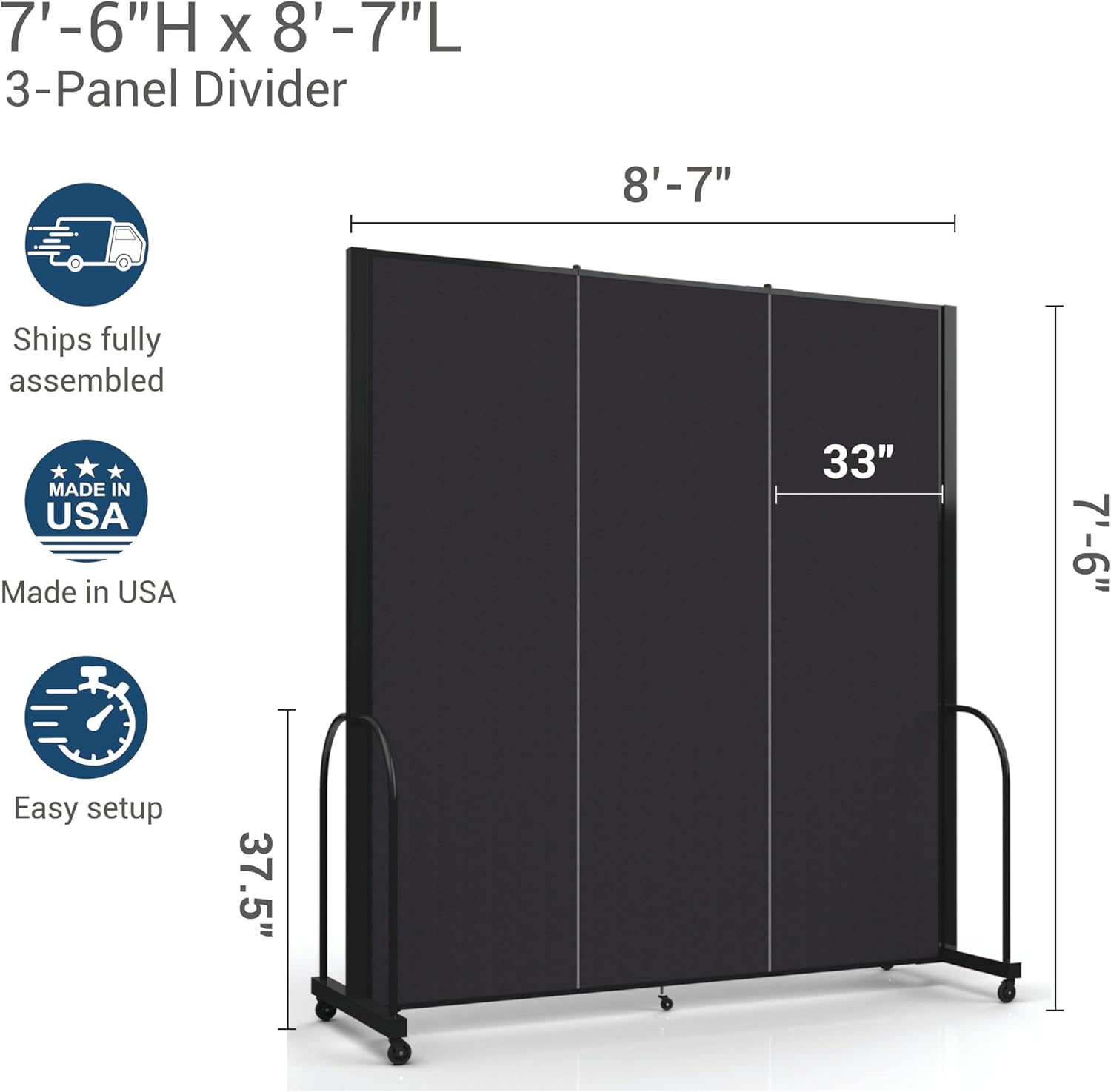 Standard Room Divider with Metal Frame, Folding Portable Partition Privacy Walls for Schools and Offices 7’6 Tall x 8’7 Wide Navy - Image 4