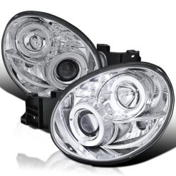 SPEC-D TUNING Dual Halo LED Projector Headlights Glossy Black Housing Smoke Lens Compatible with 2002-2003 Subaru Impreza, Left + Right Pair Headlamps Assembly