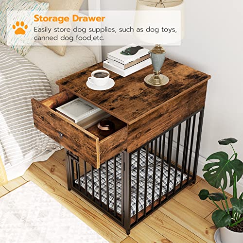HOOBRO Dog Crate Furniture, Wooden Dog House, Decorative Dog Kennel with Drawer, Indoor Pet Crate End Table for Small Dog, Steel-Tube Puppy Cage, Chew-Proof, Greige BG01GW03 - Image 4