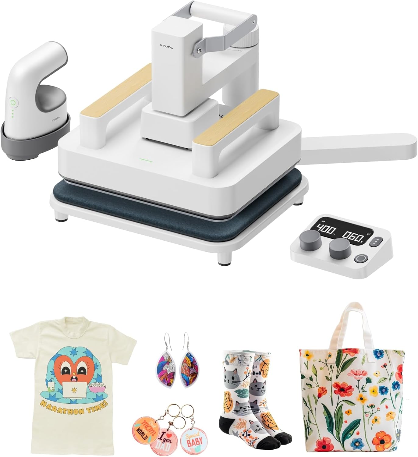 xTool Heat Press Machine 3-in-1 Kit, Smart Press & Mini Iron Press with Platform & Control Pod, 10-25KG High Pressure, Detachable Portable Heat Press Machine for T-Shirts Vinyl Sublimation Crafts