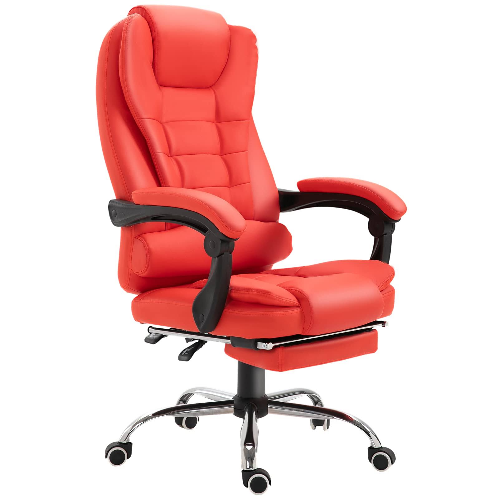HOMCOM Reclining PU Leather Executive Home Office Chair with Footrest – Red