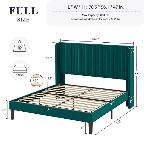 Allewie Queen Size Velvet Bed Frame/Vertical Channel Tufted Wingback Headboard/Upholstered Platform Bed/Strong Wooden Slats/No Box Spring Needed/Easy Assembly/Black - Image 30