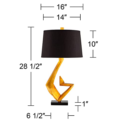 Possini Euro Design Zeus Mid Century Modern Glam Luxury Table Lamp 28.5 Tall Sculptural Gold Leaf Metal Black Fabric Tapered Drum Shade Decor for Living Room Bedroom House Bedside Nightstand Home - Image 4