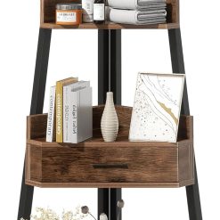 Elsie&Mi 55.1 Inch Tall Corner Shelf, 4-Tire 2 Drawers Corner Cabinet, Storage Rack for Living Room, Office, Kitchen, Basement, Bedroom, Rustic Brown