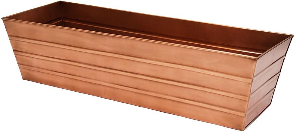 ACHLA DESIGNS Copper Plated Large Flower Box with Black Railing Clamp Brackets, 35.5 Window Box Planter - Image 2