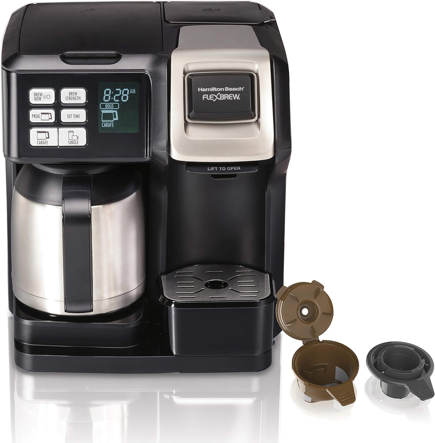 Hamilton Beach FlexBrew Trio 2-Way Single Serve Coffee Maker & Full 12c Pot, Compatible with K-Cup Pods or Grounds, Combo, Black and Stainless