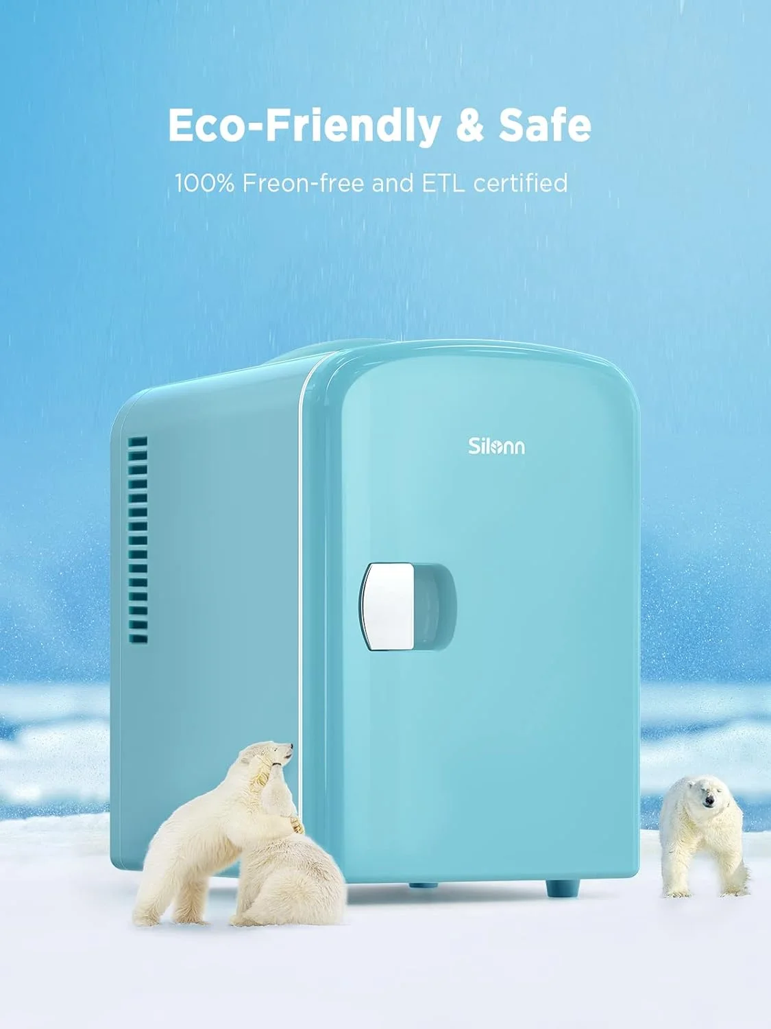Silonn Mini Fridge, Portable Skin Care Fridge, 4 L/6 Can Cooler and Warmer Small Refrigerator with Eco Friendly for Home, Office, Car and College Dorm Room, Compact Refrigerator and Teal (SLRE01G1) - Image 3