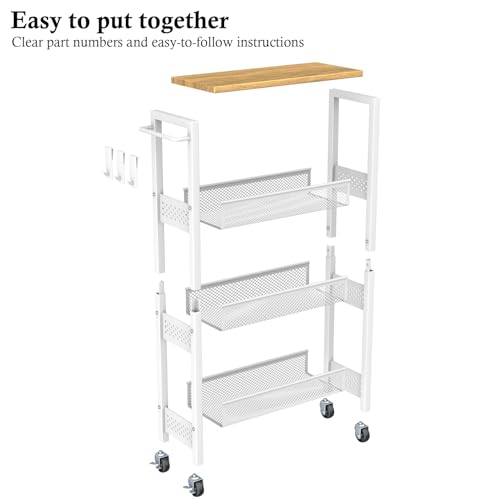 Utility Slim Storage Cart, 4 Tier Small Rolling Kitchen Laundry Room Cart with Wood Top, Metal Narrow Bathroom Storage Cabinet Mobile Shelf Unit Organizer Trolley with Handle for Narrow Space - Image 10
