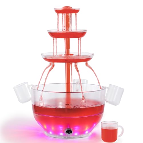 Kusini Drink Fountain for Parties – 1.5 Gal, 3 Tier Punch Bowl Champagne Tower, LED Base, 4 Reusable Cups – Drink Tower Machine for Soda, Juice, Mimosa, Pani Puri Fountain for Party Hosting Supplies