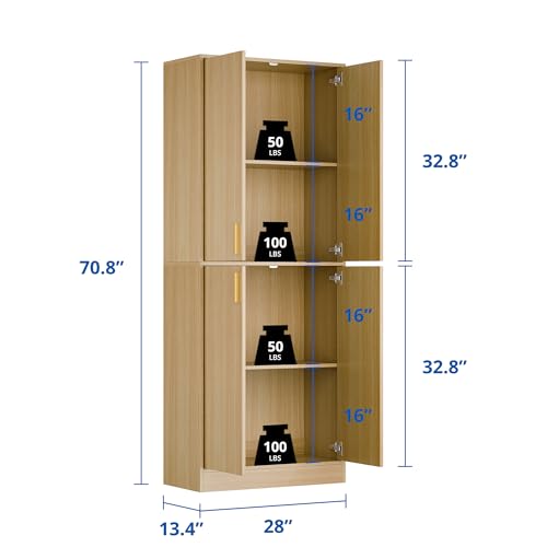 Cozy Castle Kitchen Pantry Cabinet, 71 Tall Wood Storage Cabinet with Doors and Shelves 4 Doors Freestanding Cupboard Utility Hutch for Dining Room Living Room Bathroom Furniture, Gray - Image 14