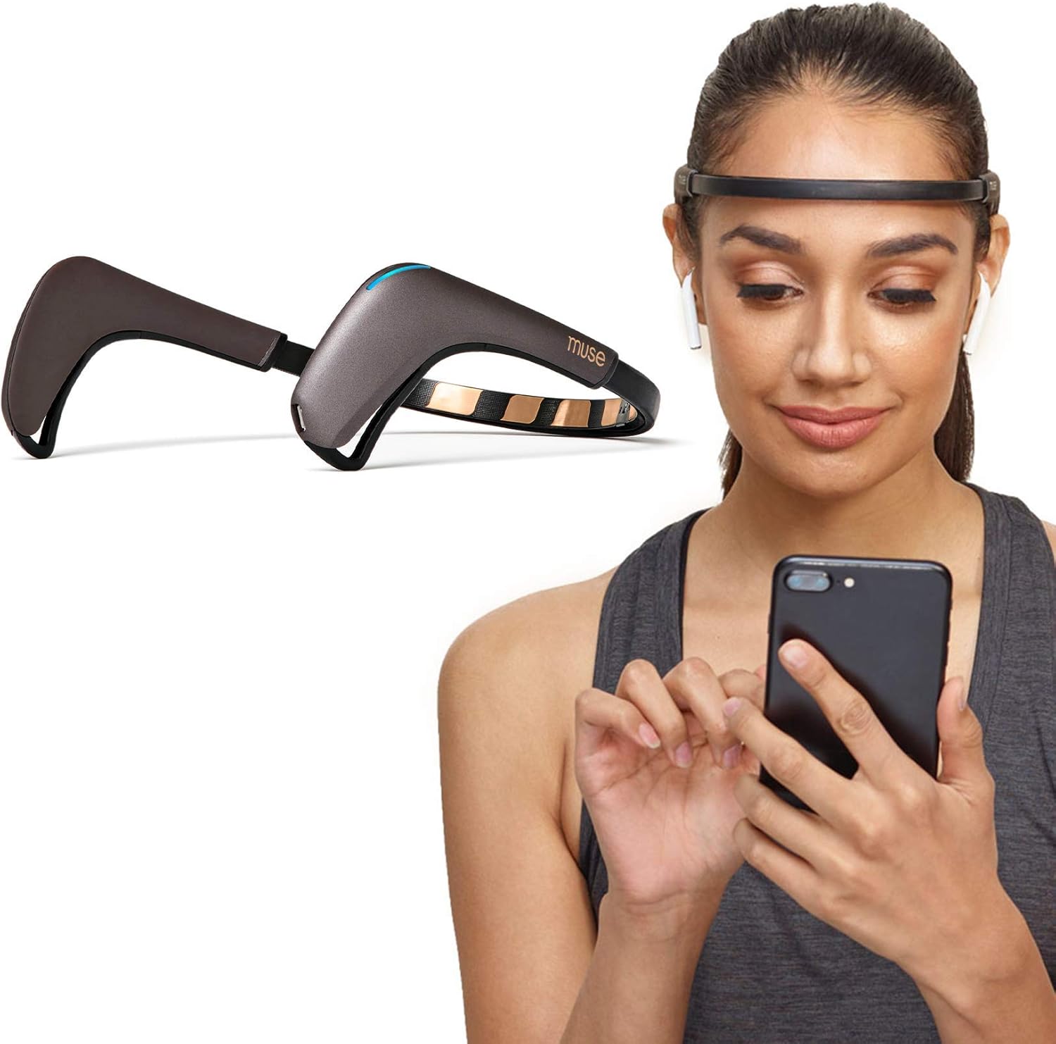 MUSE 2: The Brain Sensing Headband – Meditation Tracker Multi Sensor Headset Device – Responsive Sound Feedback for Brain Wave, Heart, Body & Breath Activity,Black/Grey