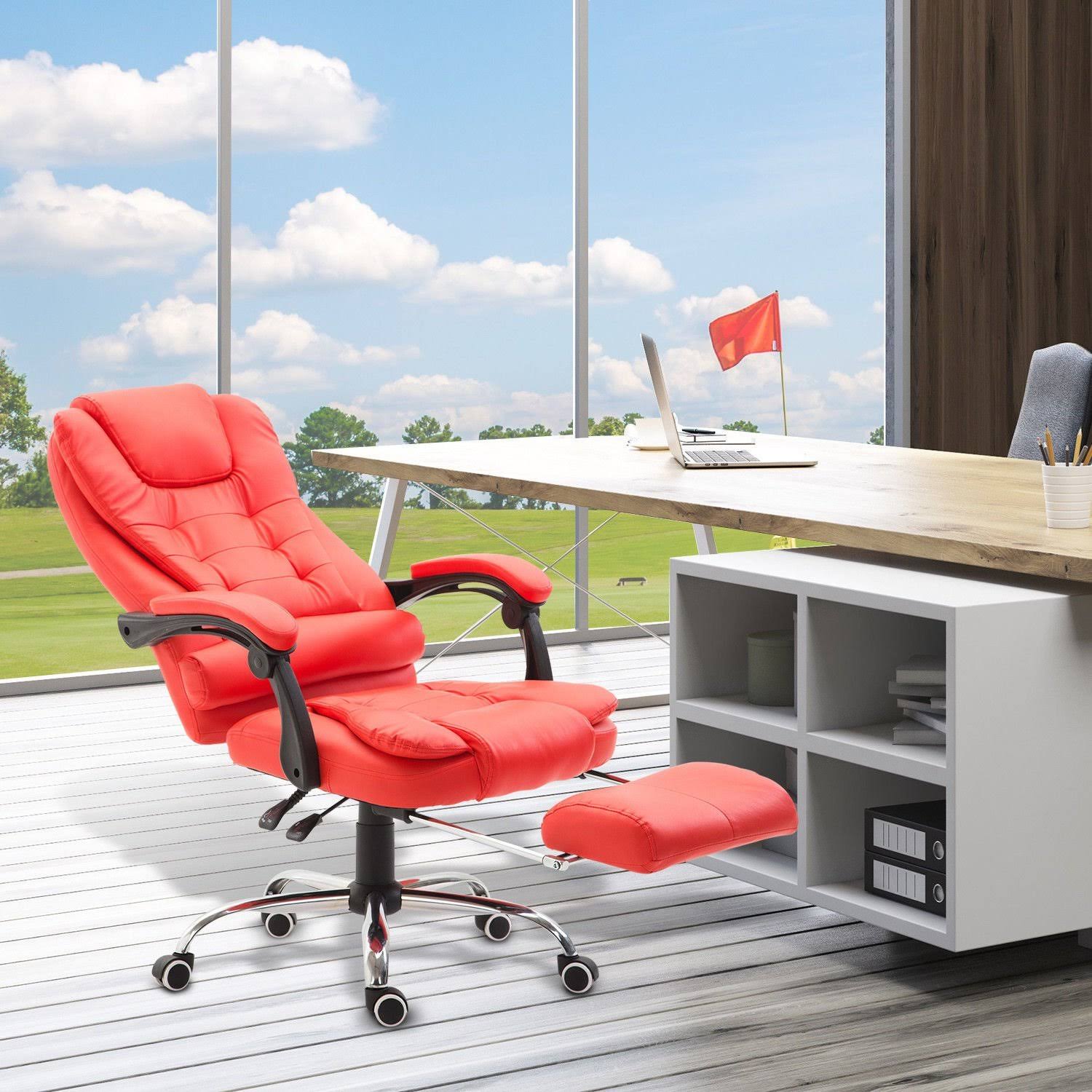 HOMCOM Reclining PU Leather Executive Home Office Chair with Footrest – Red - Image 6