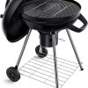 Charcoal BBQ Grill 22-Inch, Kettle Charcoal Grill with Lid Thermometer, Integrated Wheels, Plated Steel Grates, Slid Out Ash Catcher, Integrated Wheels, for Outdoor Cooking, Picnic, Patio, Backyard