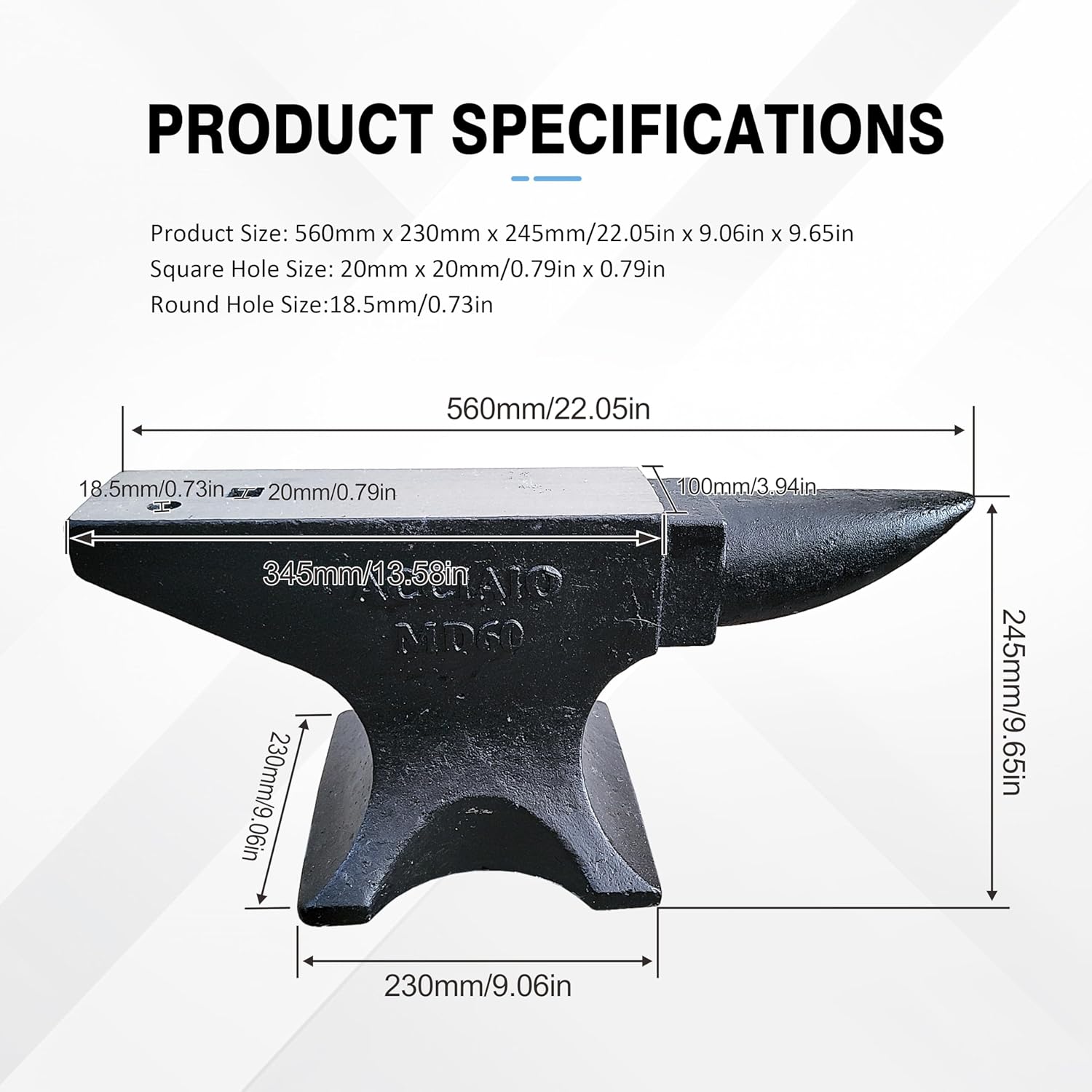 Cast Steel Anvil, 132Lbs High Hardness Rugged Single Horn Anvil, Large Countertop and Stable Base, with Round and Square Hole, Metalsmith Tool for Bending and Shaping - Image 2