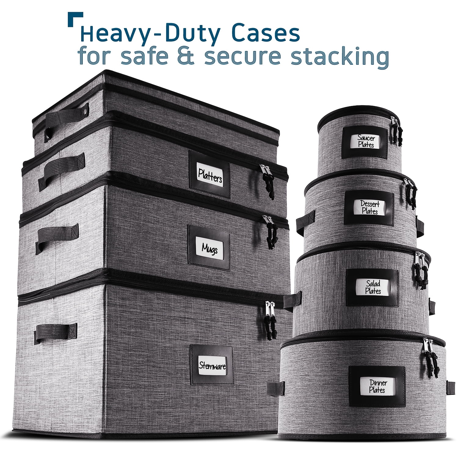 StorageBud Dinnerware Storage Container Set for Plate, Cup, Flatware, Stemware, & Platter Sets- Gray ( 8pc) - Image 5