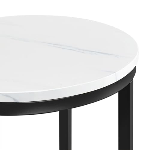 Yaheetech Faux Marble Side Table, 16in End Table Modern Accent Sofa Table w/X-Based, Round Tabletop, Sturdy Metal Legs for Living Room, Black - Image 29