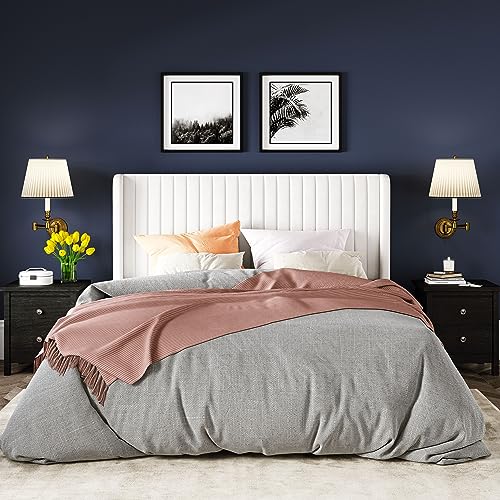 Allewie Queen Size Velvet Bed Frame/Vertical Channel Tufted Wingback Headboard/Upholstered Platform Bed/Strong Wooden Slats/No Box Spring Needed/Easy Assembly/Black - Image 48