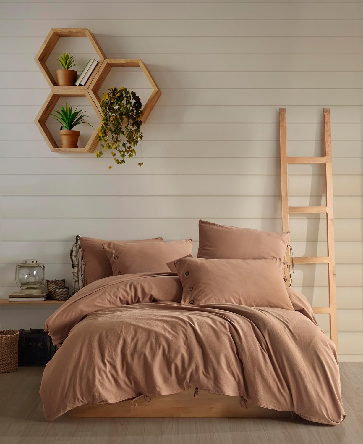 Monarch Duvet Cover Set Coffee with Milk 100% Washed Cotton Linen Super Soft Comfortable Chic Lightweight 5 Piece Set 2 Pillow Sham 2 Pillow Case 1 Quilt Cover Home Bedding Set King Size US