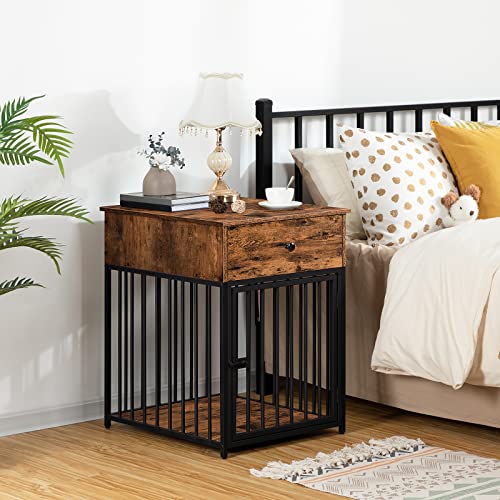 HOOBRO Dog Crate Furniture, Wooden Dog House, Decorative Dog Kennel with Drawer, Indoor Pet Crate End Table for Small Dog, Steel-Tube Puppy Cage, Chew-Proof, Greige BG01GW03 - Image 6