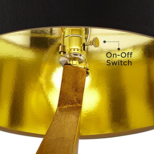 Possini Euro Design Zeus Mid Century Modern Glam Luxury Table Lamp 28.5 Tall Sculptural Gold Leaf Metal Black Fabric Tapered Drum Shade Decor for Living Room Bedroom House Bedside Nightstand Home - Image 5