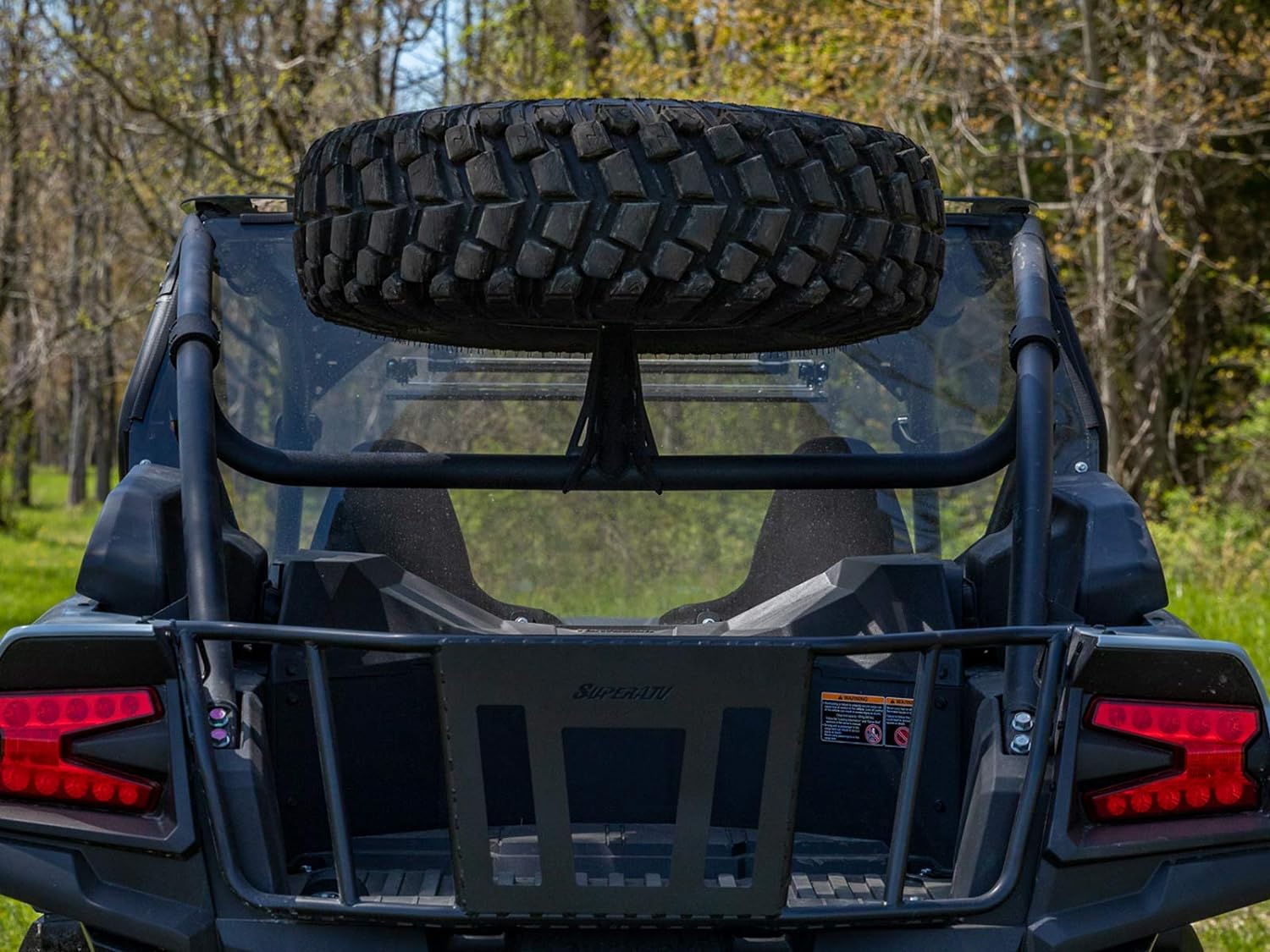 SuperATV Spare Tire Carrier for 2020+ Kawasaki Teryx KRX 1000 | Fits up to 37 Tire | Secures to Rear Frame of Vehicle | Made with Powder-Coated Steel Tubing | No Drilling or Welding Required! - Image 4