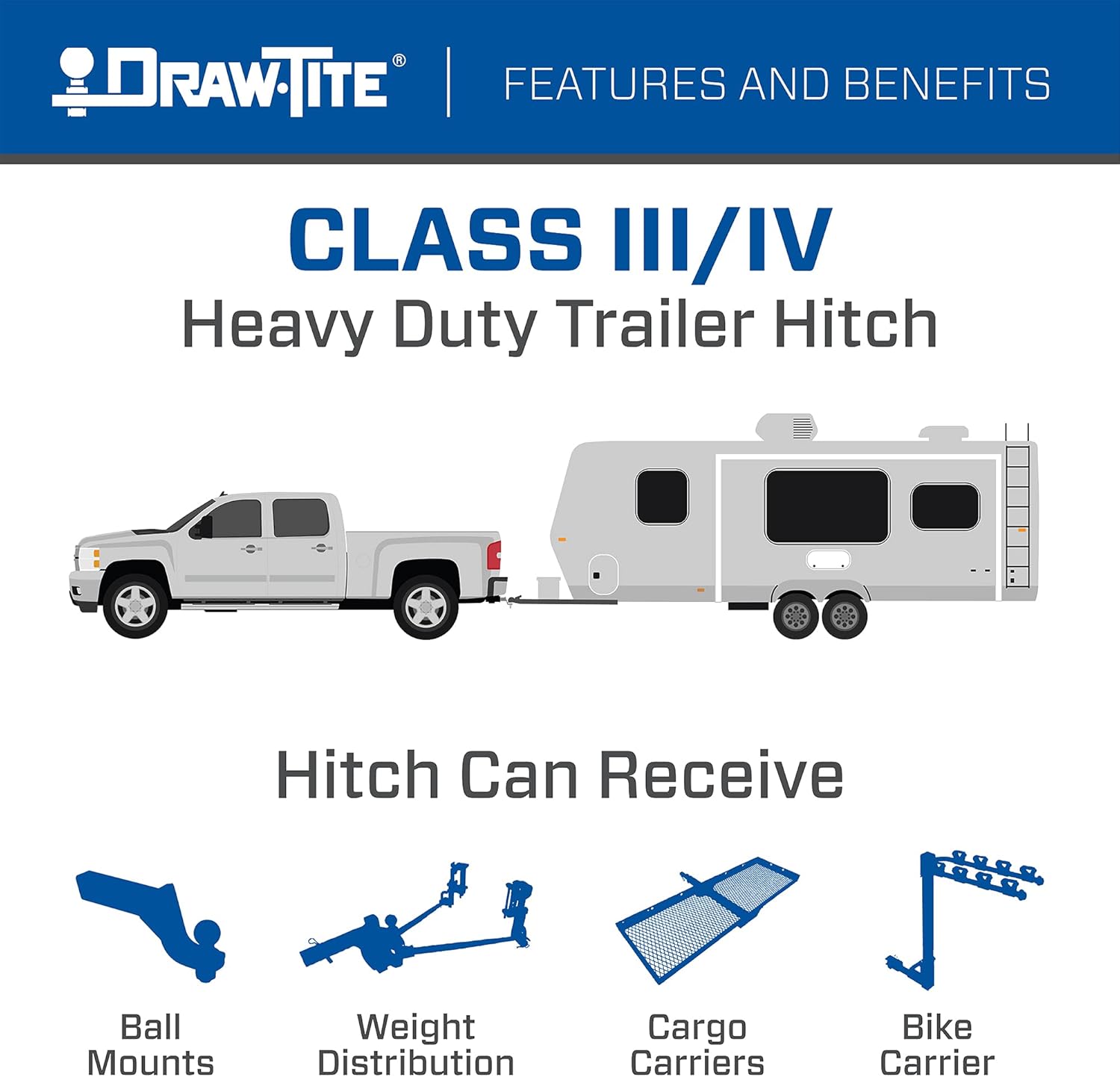 Draw-Tite 76016 Class 4 Trailer Hitch, 2 Inch Receiver, Black, Compatible with 2014-2018 Chevrolet Silverado 1500, 2014-2018 GMC Sierra 1500 - Image 6