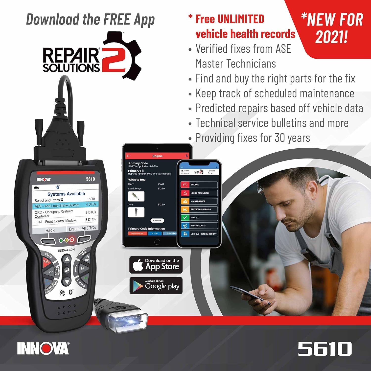 INNOVA 5610 – Newest 2022 OBD2 Diagnostic Code Scanner – BiDirectional System Test, Special Reset Function, All System Scan, Live Data - Image 5