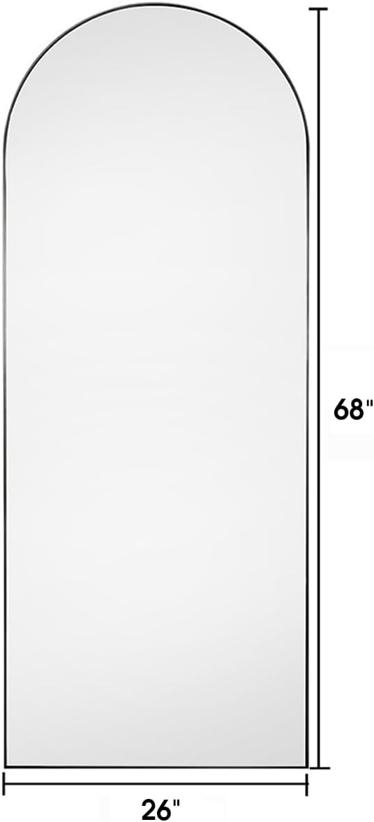 Floor Mirror, Oversized Full Length Mirror, Arched Mirror, Large Standing Mirror, Tall Mirror, Wall Mounted, FreeStanding, Giant Mirror, 68??26, Aluminum Frame – Black - Image 2