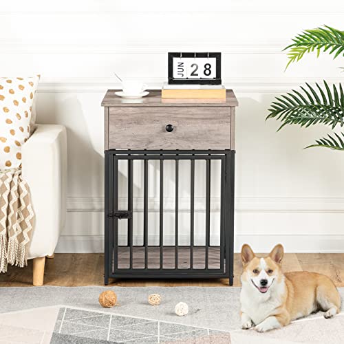 HOOBRO Dog Crate Furniture, Wooden Dog House, Decorative Dog Kennel with Drawer, Indoor Pet Crate End Table for Small Dog, Steel-Tube Puppy Cage, Chew-Proof, Greige BG01GW03 - Image 12