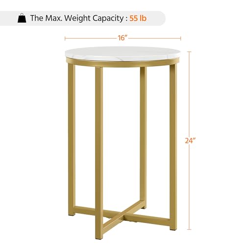 Yaheetech Faux Marble Side Table, 16in End Table Modern Accent Sofa Table w/X-Based, Round Tabletop, Sturdy Metal Legs for Living Room, Black - Image 13