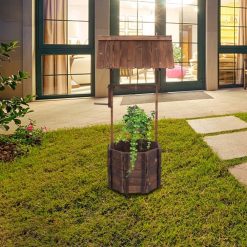 Outdoor Reinforced and Anticorrosive Wooden Wishing Well Flowerpot Multi Color Country Wood Handmade