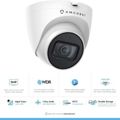 Alternative view of Amcrest 5MP Turret POE Camera, UltraHD Outdoor IP Camera POE with Mic/Audio, 5-Megapixel Security Surveillance Cameras, 98ft NightVision, 2.8mm Lens (103?? FOV), IP67, MicroSD (256GB), (IP5M-T1179EW)