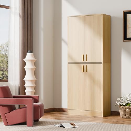 Cozy Castle Kitchen Pantry Cabinet, 71 Tall Wood Storage Cabinet with Doors and Shelves 4 Doors Freestanding Cupboard Utility Hutch for Dining Room Living Room Bathroom Furniture, Gray - Image 19