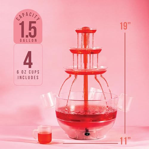 Kusini Drink Fountain for Parties – 1.5 Gal, 3 Tier Punch Bowl Champagne Tower, LED Base, 4 Reusable Cups – Drink Tower Machine for Soda, Juice, Mimosa, Pani Puri Fountain for Party Hosting Supplies - Image 2