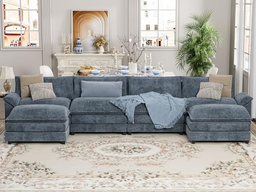 YESHOMY Sectional Modular Sofa U Shaped Chenille Fabric Couch with High Supportive & Soft Sponges and Removable Ottoman, Sleeper Comfy Upholstered Furniture for Living Room, Grey - Image 31