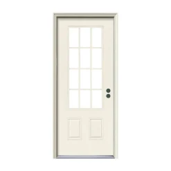 JELD-WEN 32 in. x 80 in. 12 Lite Primed Steel Prehung Left-Hand Inswing Front Door w/Brickmould