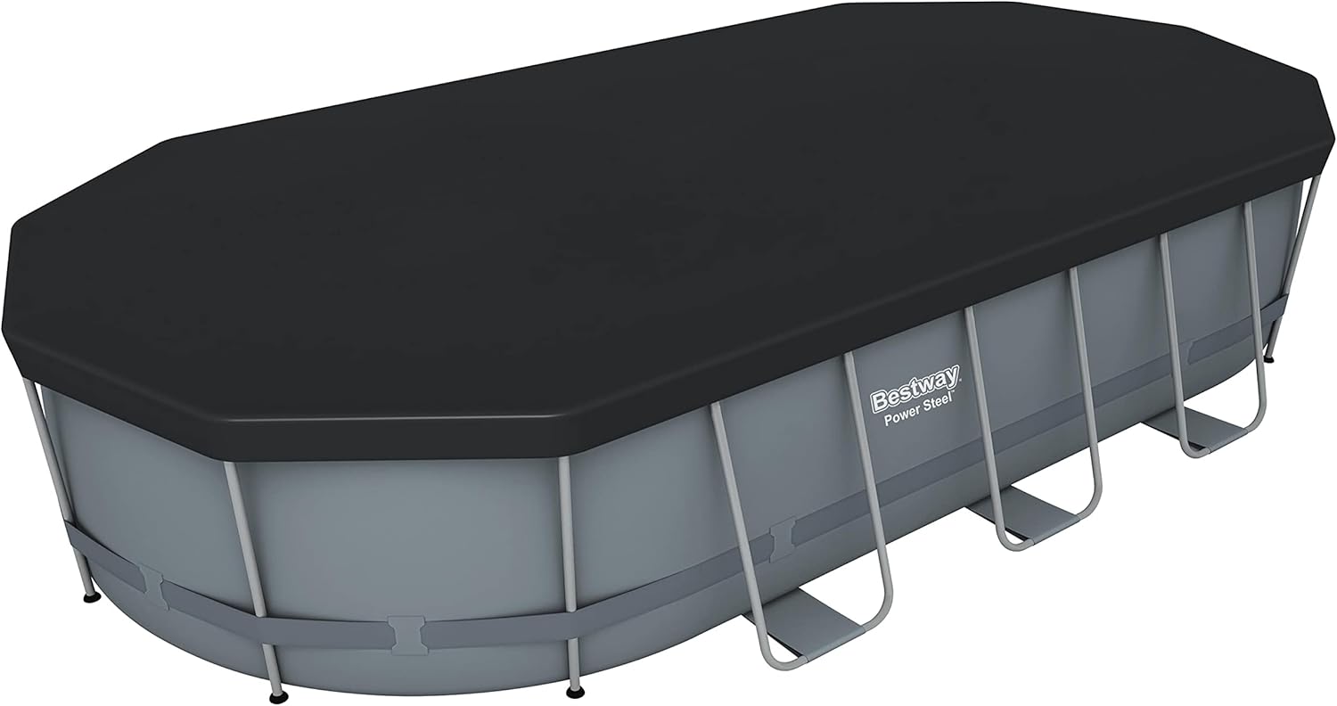 Bestway 56655E Power Steel 16ft x 10ft x 42in Outdoor Oval Frame Above Ground Swimming Pool Set with 1000 GPH Cartridge Filter Pump, Ladder, and Cover - Image 23