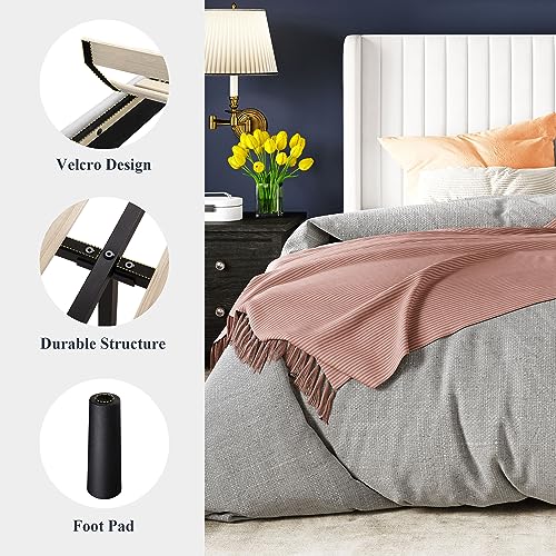 Allewie Queen Size Velvet Bed Frame/Vertical Channel Tufted Wingback Headboard/Upholstered Platform Bed/Strong Wooden Slats/No Box Spring Needed/Easy Assembly/Black - Image 52