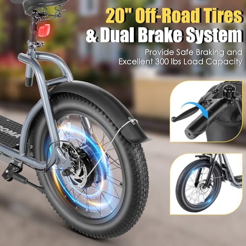 Caroma Peak 800w Electric Scooter Adults 20X3 Fat Tire, 20 MPH Top Speed & 30 Miles Range, Off-Road E Scooter w/Adjustable Seat & Detachable Basket, Foldable Ebike w/Shock Absorption for Commuting - Image 3
