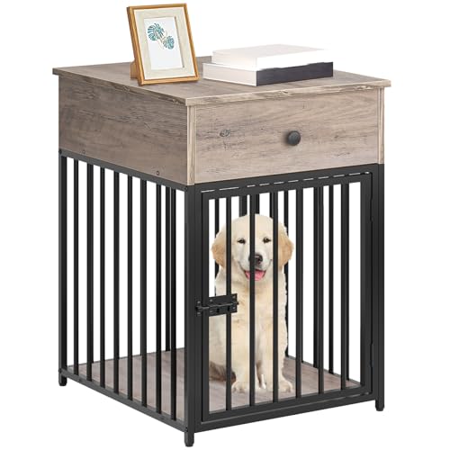 HOOBRO Dog Crate Furniture, Wooden Dog House, Decorative Dog Kennel with Drawer, Indoor Pet Crate End Table for Small Dog, Steel-Tube Puppy Cage, Chew-Proof, Greige BG01GW03 - Image 2