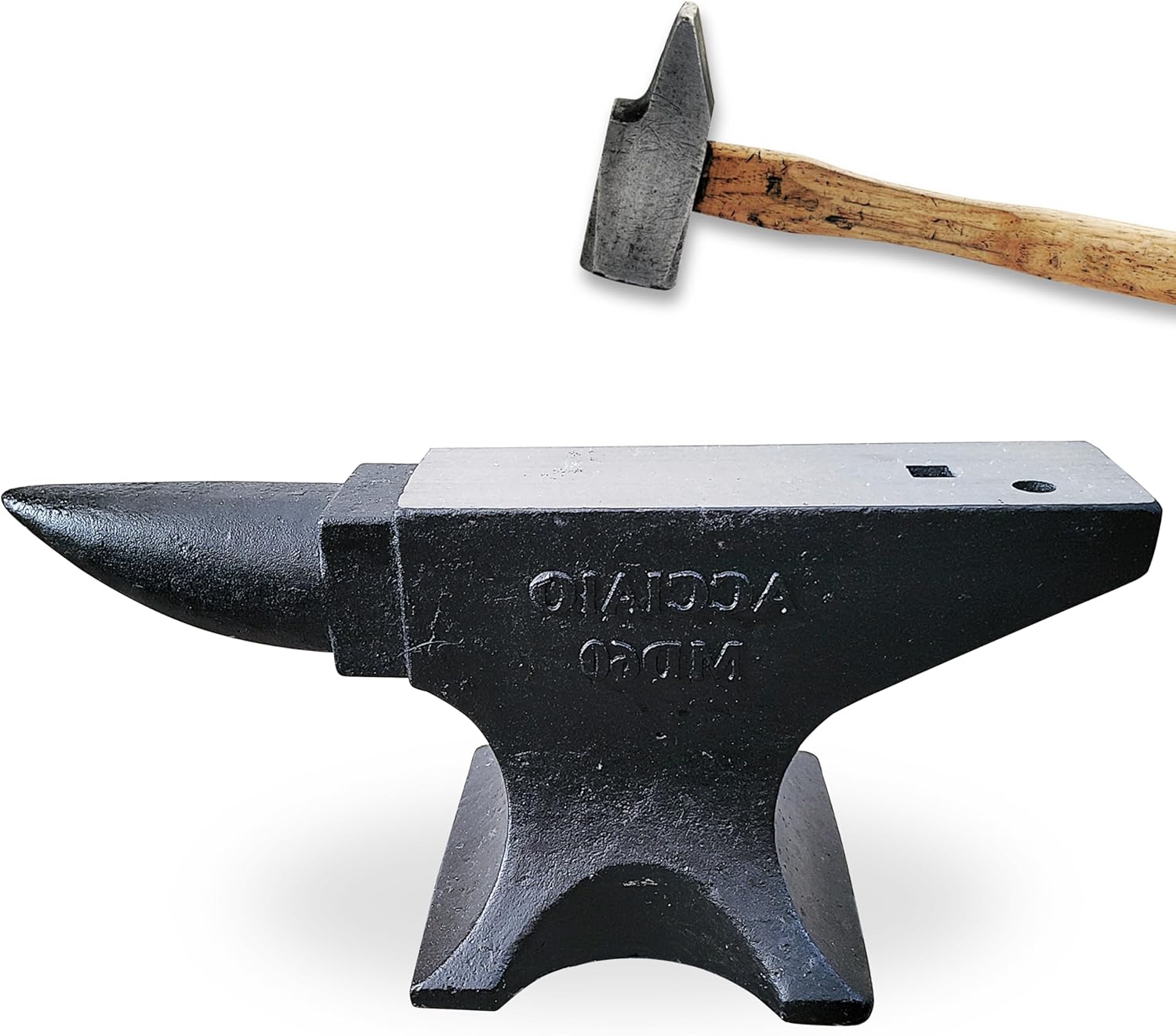 Cast Steel Anvil, 132Lbs High Hardness Rugged Single Horn Anvil, Large Countertop and Stable Base, with Round and Square Hole, Metalsmith Tool for Bending and Shaping