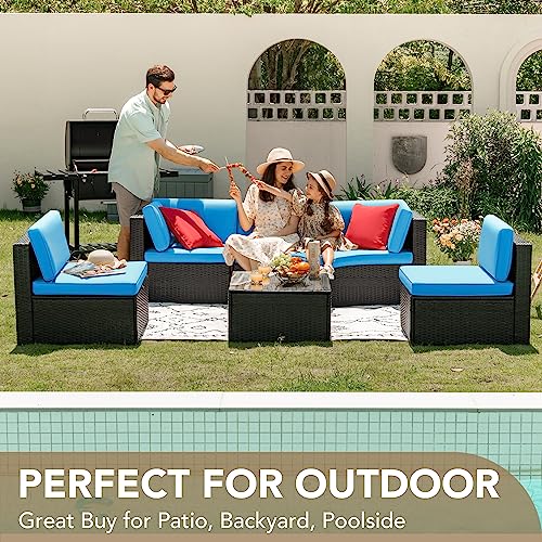 Devoko Patio Furniture Sets 6 Pieces Outdoor Sectional Rattan Sofa Manual Weaving Wicker Patio Conversation Set with Glass Table and Cushion (Beige) - Image 25